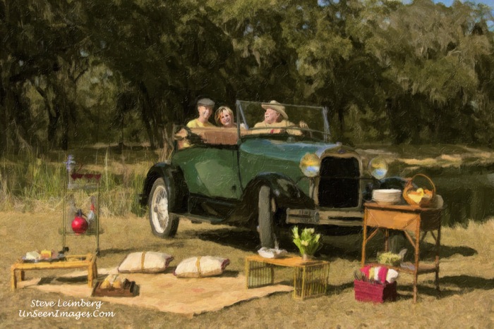 Kathy and Dave Miller with Driver Mike Brouke painting photo by Steve Leimberg