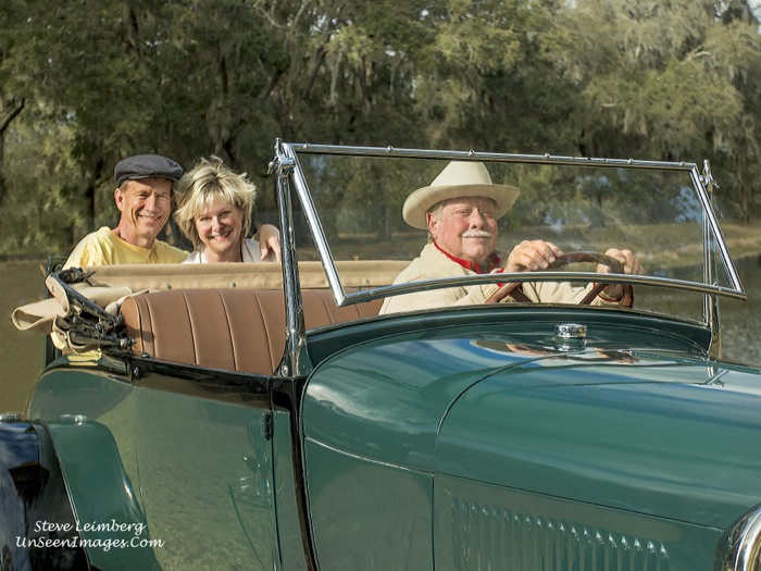 Kathy and Dave Miller and Driver Mike in rumble seat photo by Steve Leimberg, Unseen Images