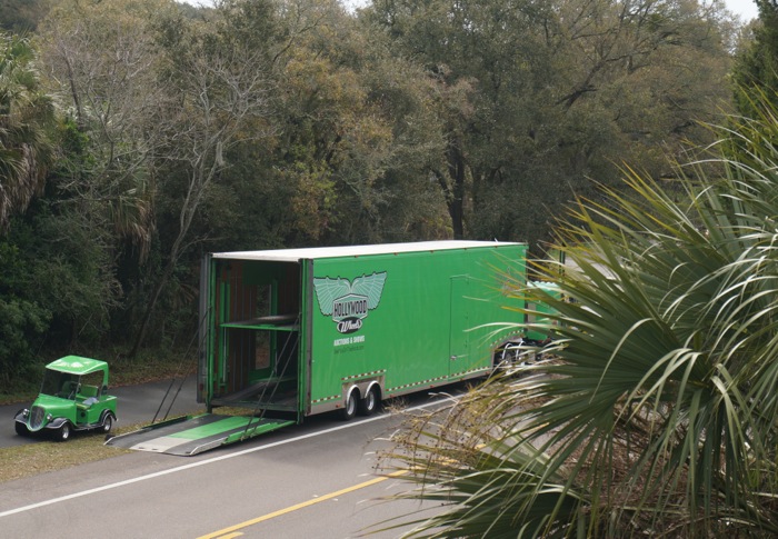 Semis delivering cars for the Omni Plantation Auction Concours d'Elegance photo by Kathy Miller