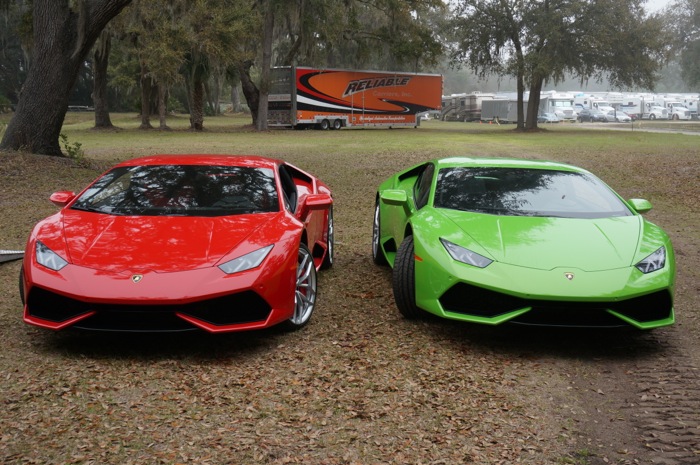 Red and Green Lamborghinis Amelia Island Concours D'Elegance photo by Kathy Miller