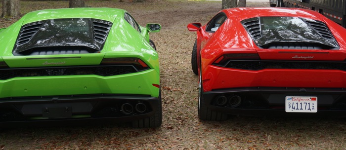 Christmas colored Lamborghinis photo by Kathy Miller