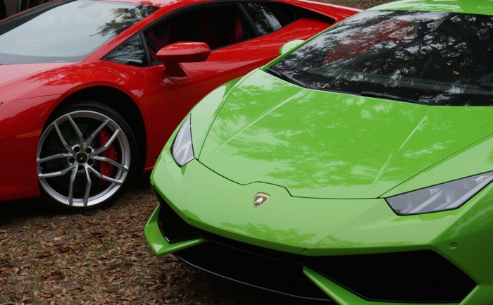 Green and Red Lamborghinis photo by Kathy Miller