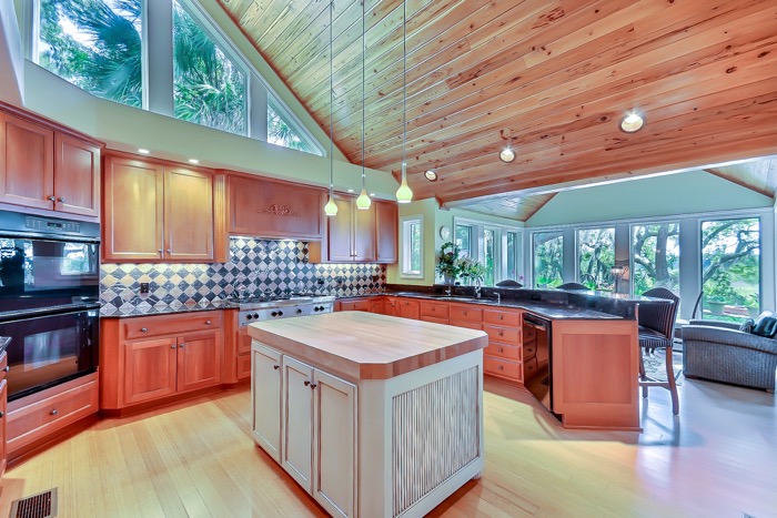 Kitchen 42 Marsh Creek high cypress ceilings 