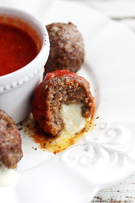 Mozzarella stuffed meatballs photo by Creme De La Crumb