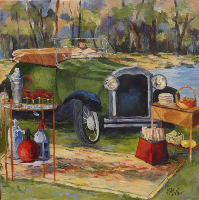 A Vintage Picnic With a Classic Model A painting by Kathy Miller