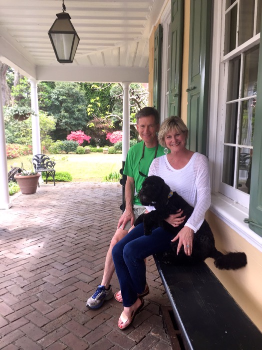 Kathy, Dave and Sheldon try the joggling board at The Thomas Rose House in Charleston, SC photo by Kathy Miller