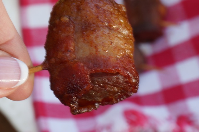 Bacon Wrapped Bratwurst Bites photo by Kathy Miller