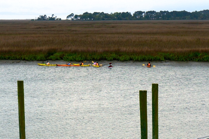 Kayakers on the river at Bowens Island Restaurant, Charleston, SC photo by Kathy Miller