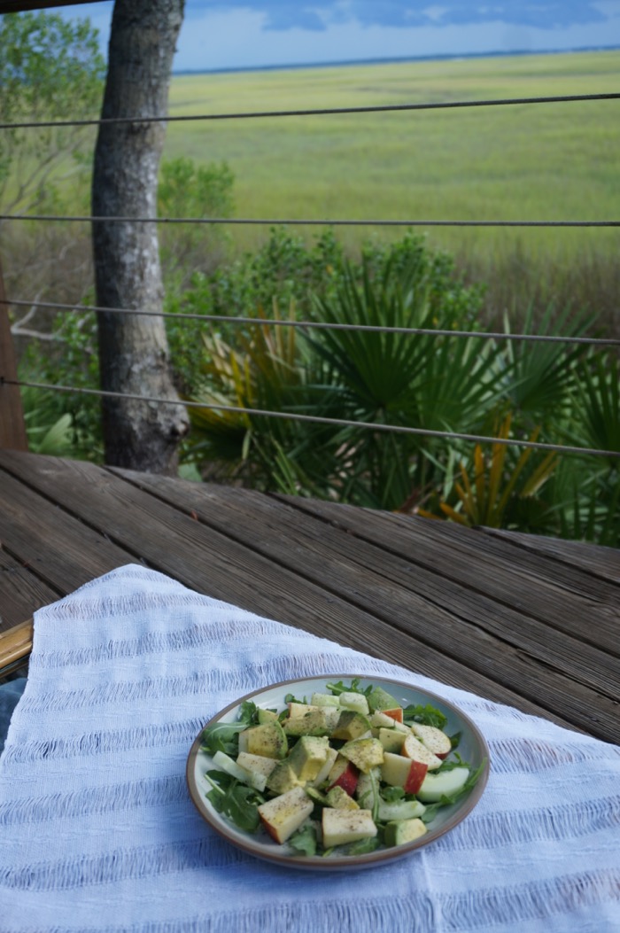 Apple, Avocado Salad on the deck with a storm approaching photo by Kathy Miller