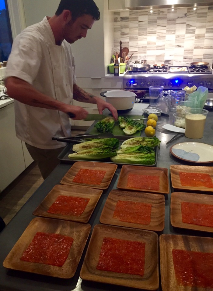 Slicing the romaine for the Caesar salad photo by KathyMillerTime