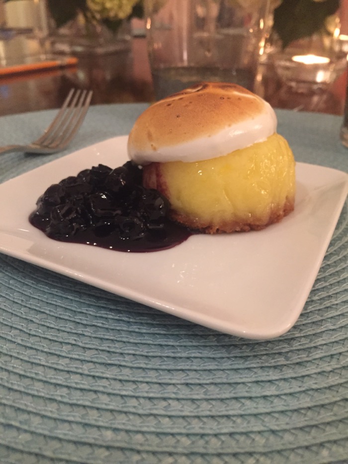 Lemon meringue pie with blueberry compote  photo by KathyMillerTime
