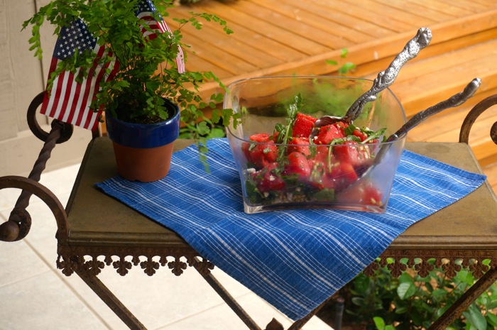 Watermelon salad with arugula, feta and pine nuts photo by Kathy Miller