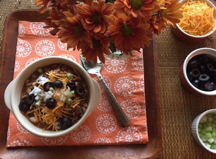 Sante Fe Soup with orange Tennessee flowers photo by Kathy Miller