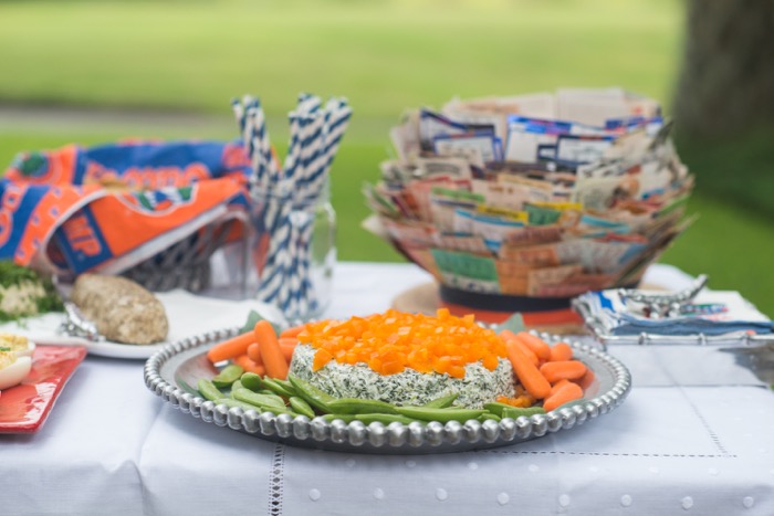 Spinach mold with orange bell peppers photo by Page Teahan