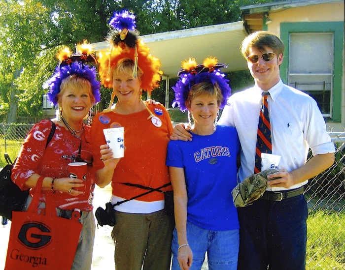 Florida/Georgia game with skeleton and bat hats photo by Kathy Miller