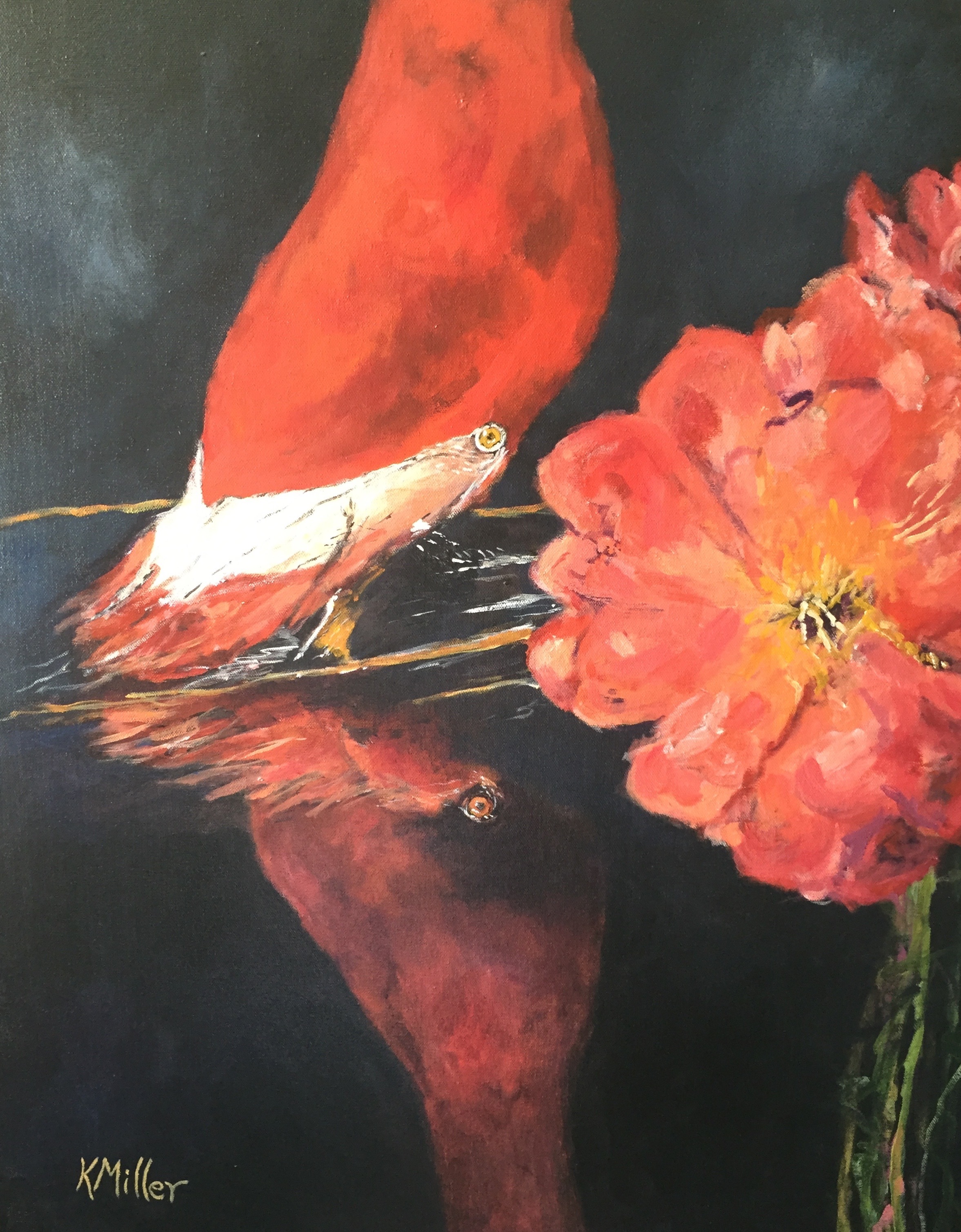 Flamingo Peony With The Flamingo painting by Kathy Miller