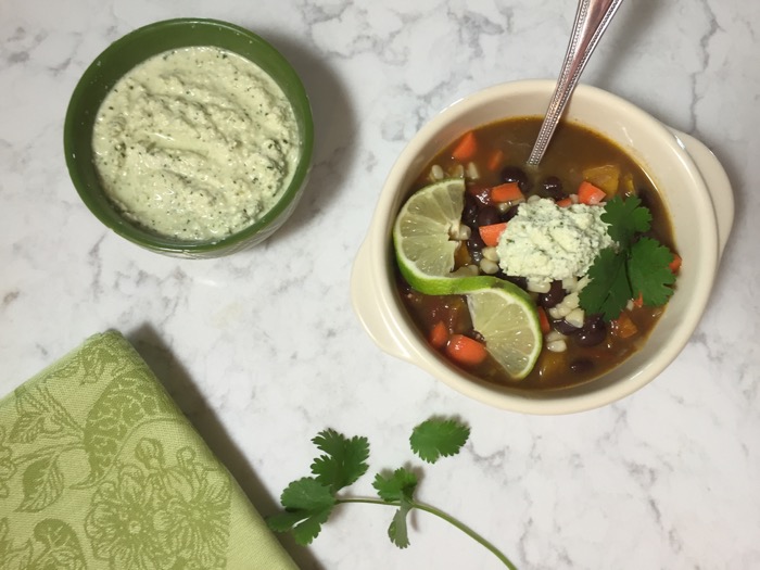 Butternut squash and black bean chili with sour cream or tzatziki sauce photo by Kathy Miller
