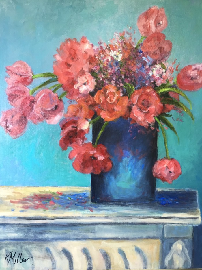 Flowers In A Blue Vase painting and photo by Kathy Miller