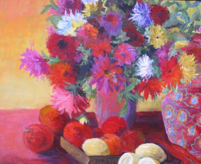 Dahlia Still Life painting by Kathy Miller