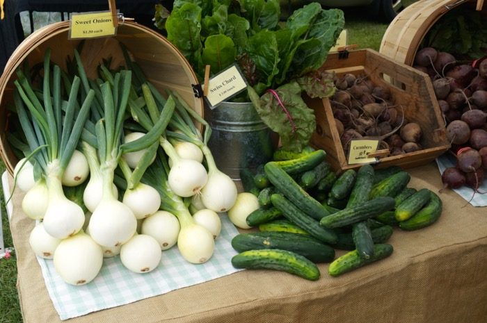 Onions and Cucumbers at the Farmers Market in Dorset Vermont photo by Kathy Miller