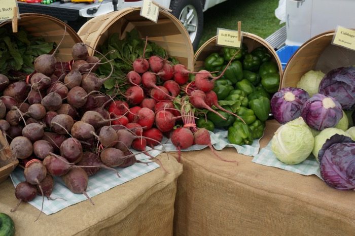 Beets and peppers at the Dorset Farmers Market photo by Kathy Miller