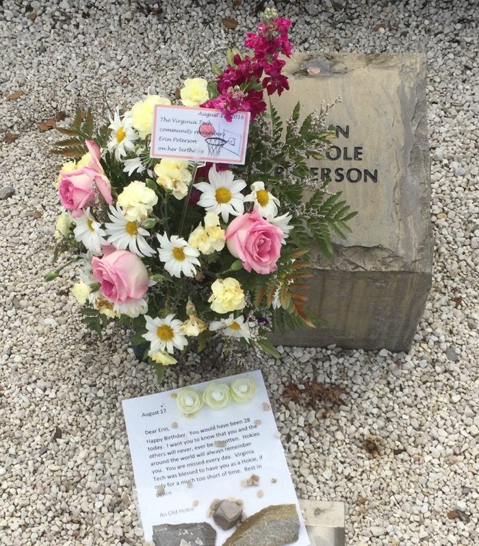 Erin Peterson's memorial stone at Va Tech memorial photo by Kathy Miller