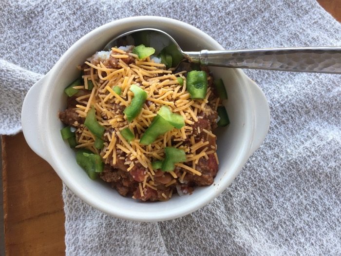 Chili over grits photo by Kathy Miller