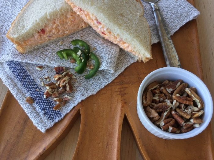 Pimento Cheese Sandwich ala The Masters with pecans and jalapeno peppers photo by Kathy Miller