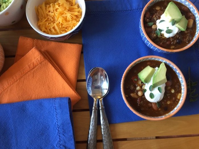 Woo-Hoo chili with dollop of sour cream and avocados photo by Kathy Miller