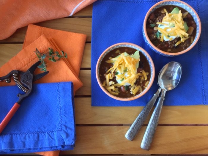 Woo-Hoo Chili with fresh herbs photo by Kathy Miller