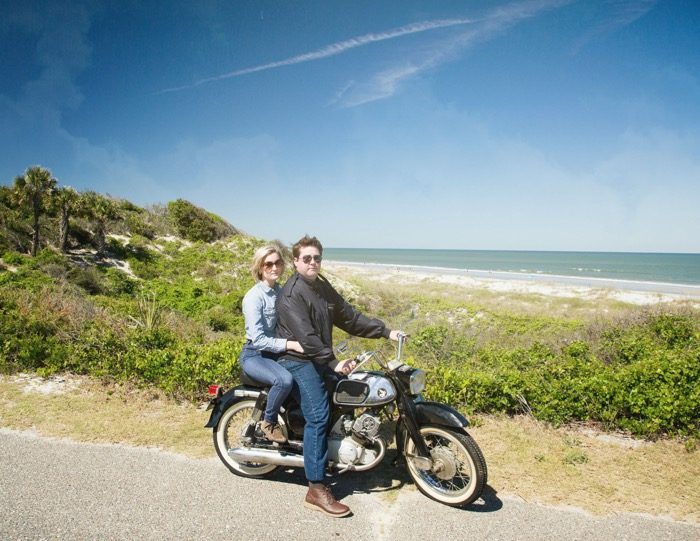 Gloria and Mike Hart on 1965 Honda Dream motorcycle photo by Susan Scarborough