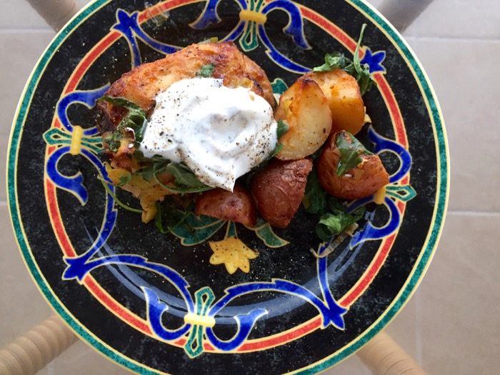 Roasted Chicken Thighs with Yogurt Sauce photo by Kathy Miller