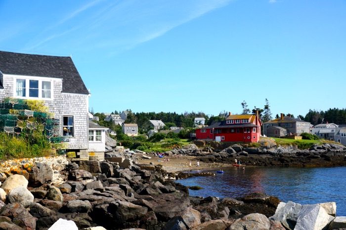 View of swimming beach from ferry dock Monhegan Island, Maine photo by Kathy Miller