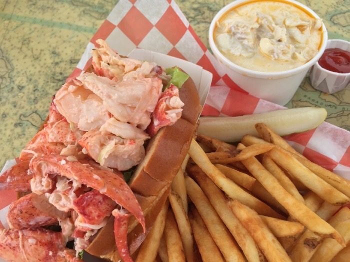 Lobster Roll and Seafood Chowder at Beal's in Southwest Harbor, Mt. Desert Maine photo by Kathy Miller