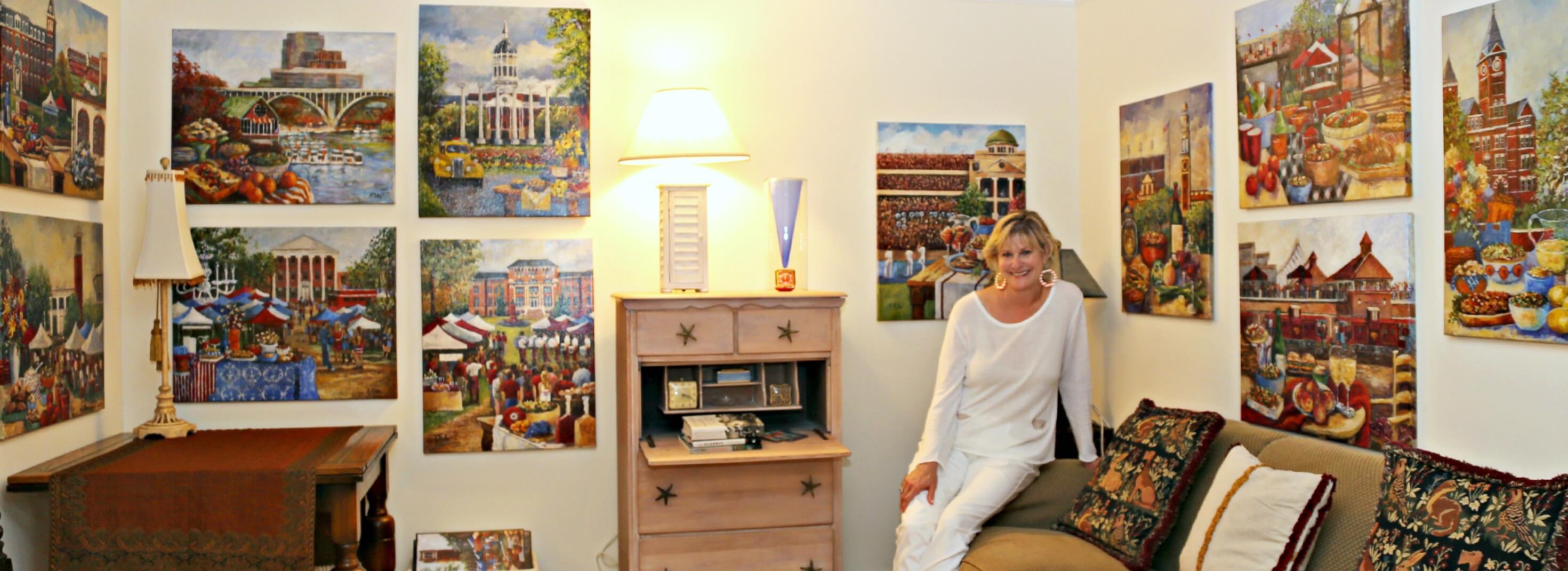 Kathy & Her 14 Original Tailgating Paintings photo by Susan Scarborough