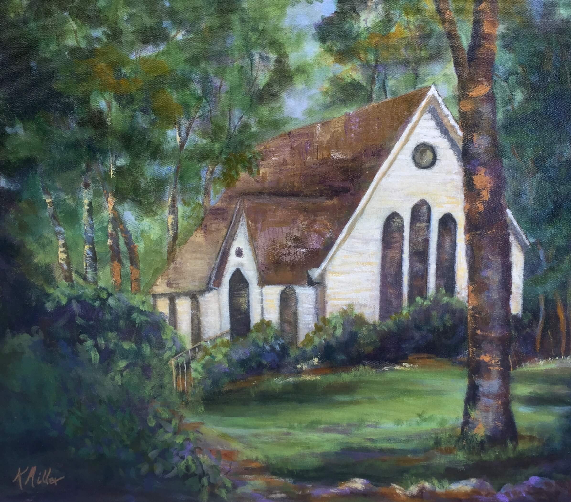 Church Of The Good Shephard 20" x 24" Acrylic on Canvas Original Painting by Kathy Miller
