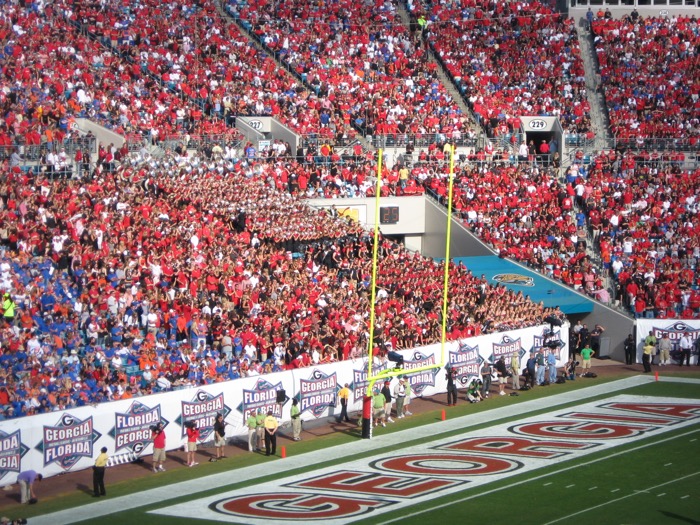 Georgia band and fans Florida/Georgia game in Jacksonville, Fl photo by Kathy Miller