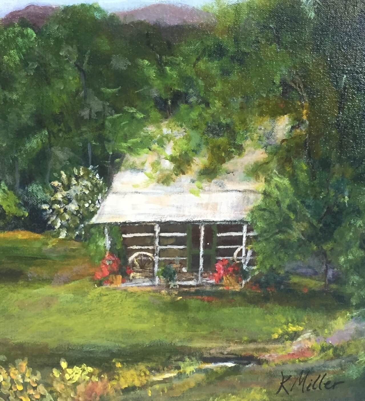 James' Cabin 12" x 12" Acrylic on Canvas Original Painting by Kathy Miller