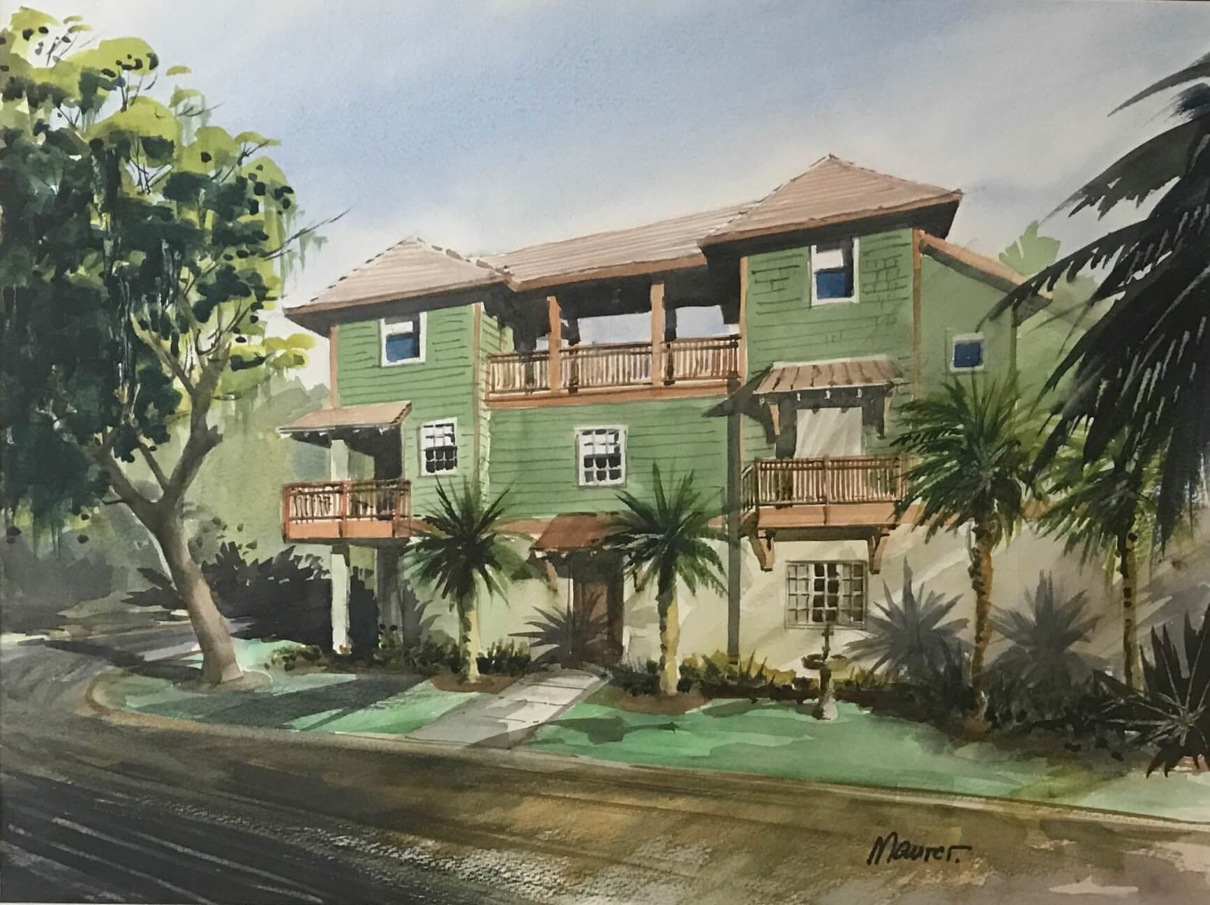 Martha and Rick's new house in Old Town painting by Bill Maurer