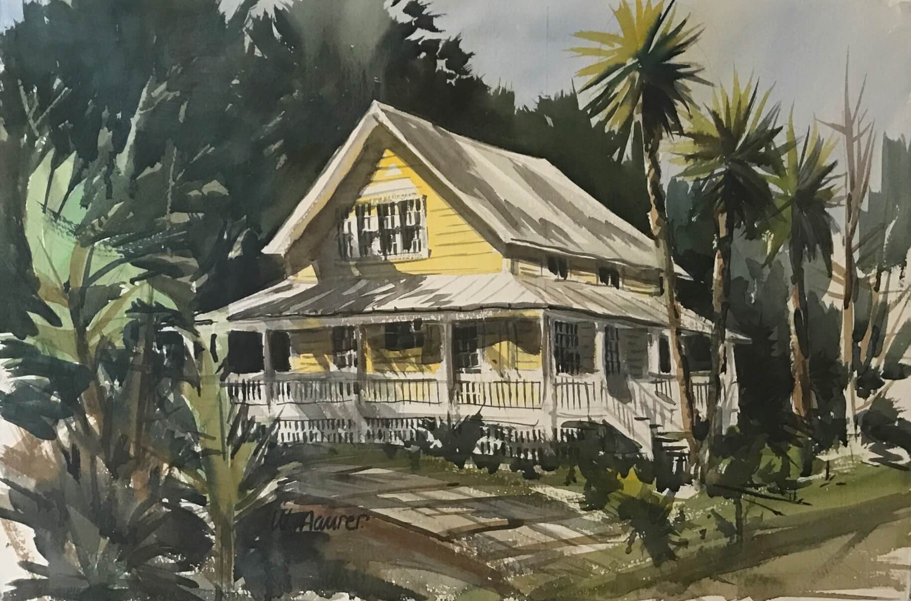 Yellow House on White Street in Old Town painting by Bill Mauer