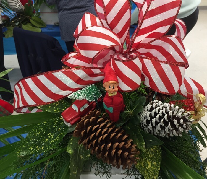 Elf, tree with gift and candy cane bow photo by Kathy Miller