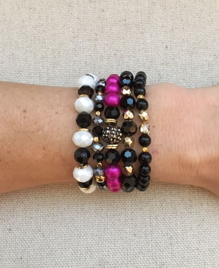 Holiday Pin and Black Bracelet Stack of 4