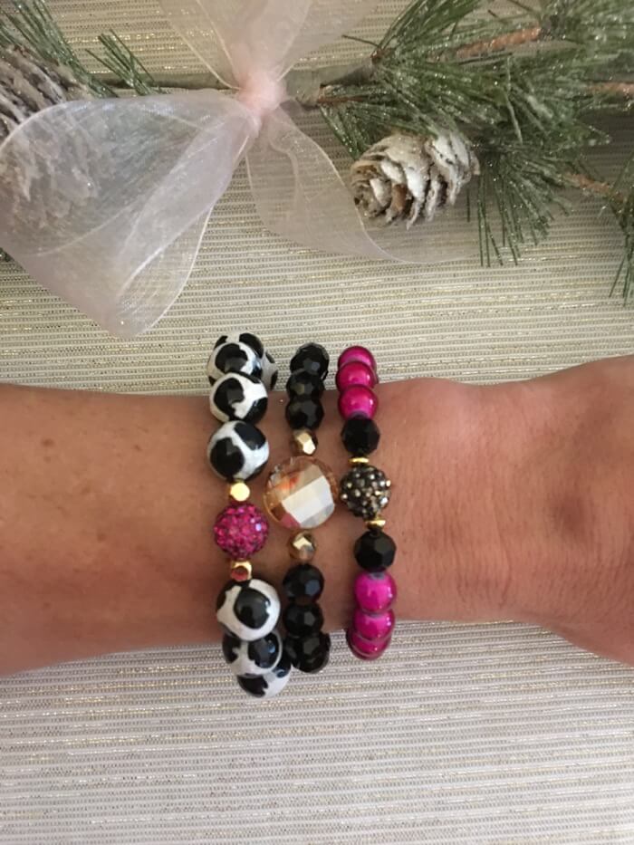 Hot Pink, Black and White Bracelet Stack of 3