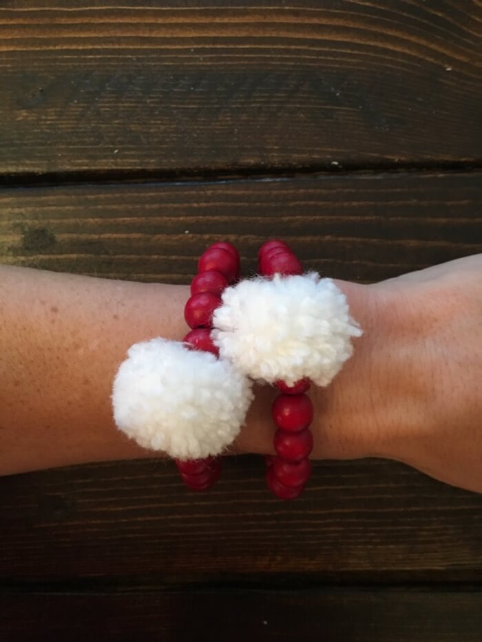 Alabama Crimson and White Pom Pom Bracelets