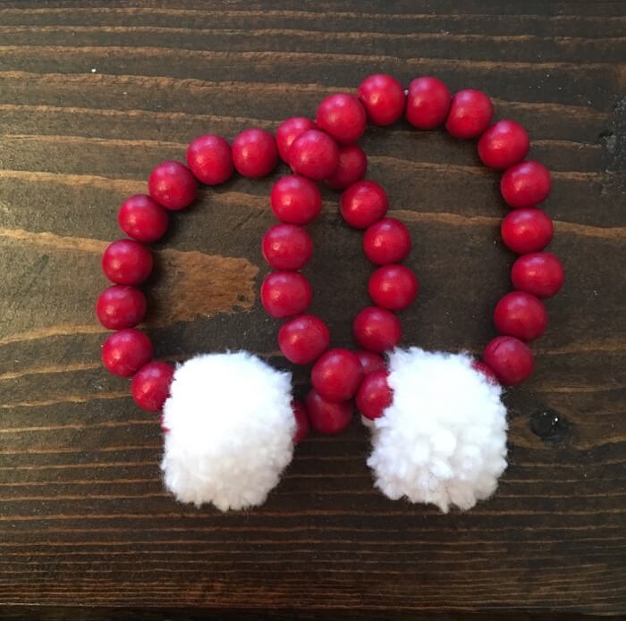 Bama Crimson and White Pom Pom Bracelet Stack