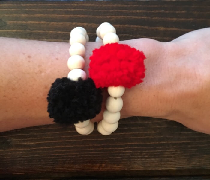 Georgia Red and Black Pom Pom Bracelet