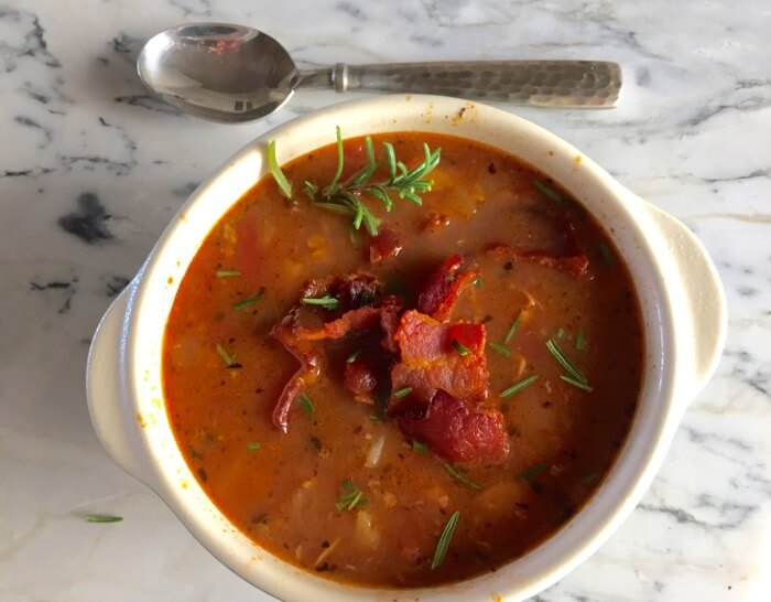 Minorcan Clam Chowder with Datil Peppers and bacon photo by Kathy Miller