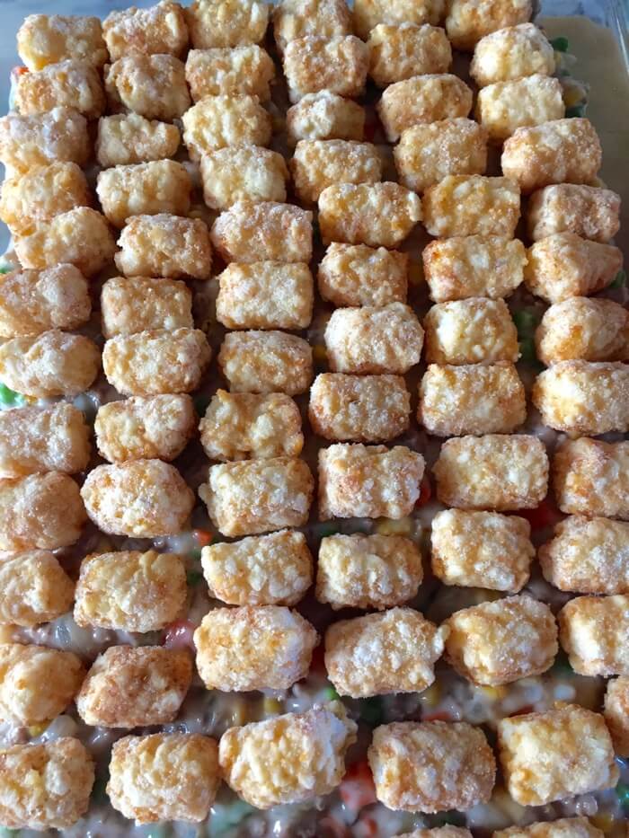 Tater Tots Hot Dish Pre baking photo by Kathy Miller