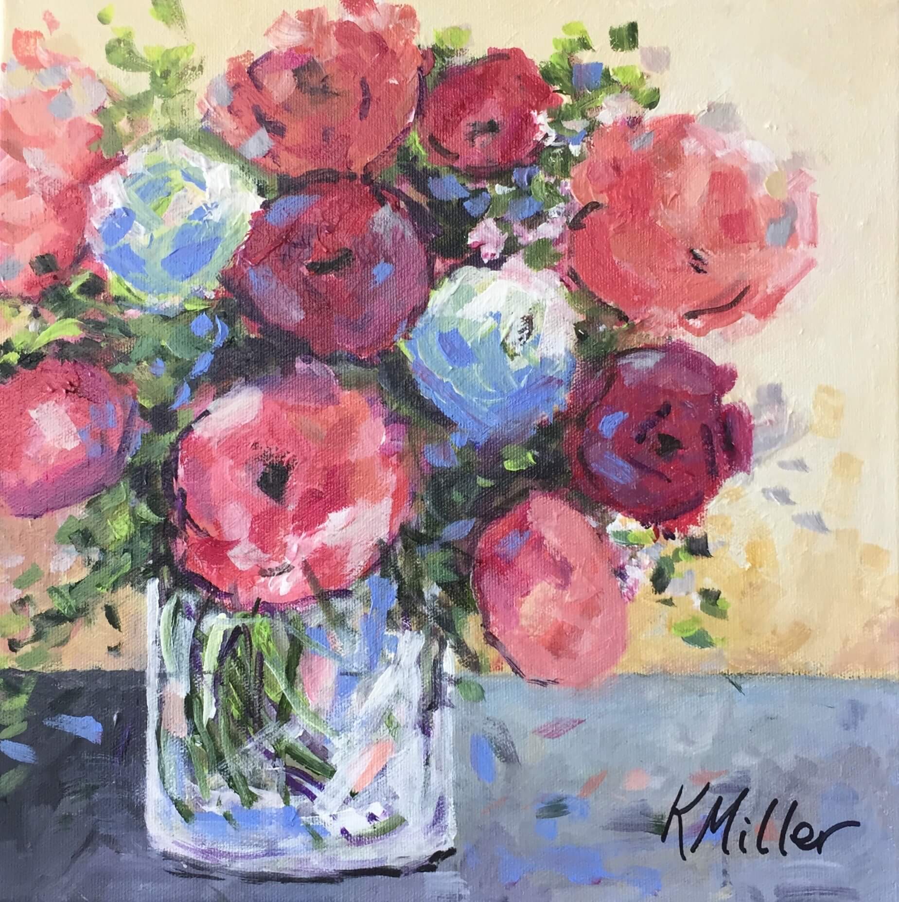 PEONIES AND TULIPS Original Acrylic Painting by Kathy Miller