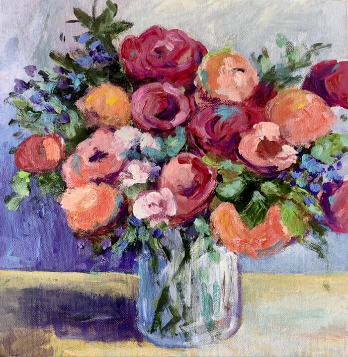 Peonies, Tuilips and Sweet Peas round 2 painting by Kathy Miller